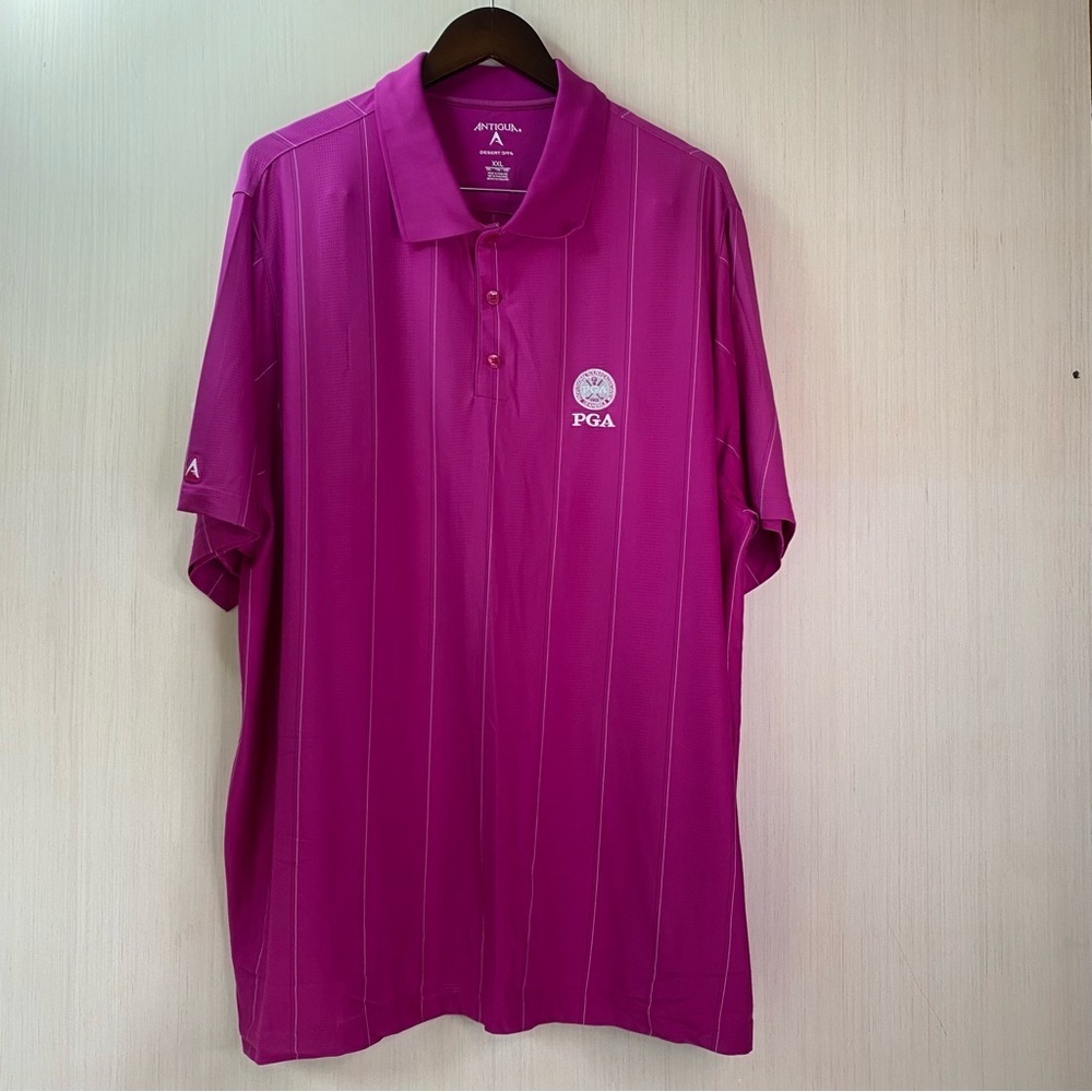 Antigua PGA Tour Men's Desert Dry Golf Polo Shirt Fuchsia Stripe Size XXL - Picture 1 of 9